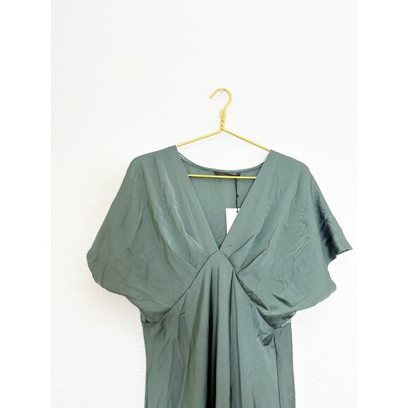 NWT Zara Green Satin Slip Midi Dress Sz Large Short Sleeve Cocktail Quiet Luxury - Picture 4 of 14